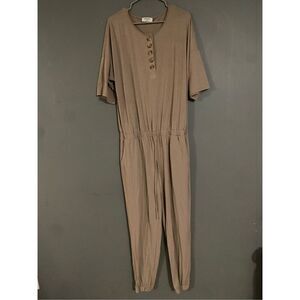 Zenana Plus Size Jogger Jumpsuit Brown Long Sleeve Elastic Waist Chic 1X
